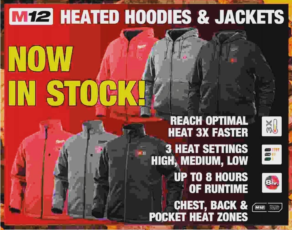 BCFTools's tweet photo. Wow. The cold days sure are here, it feels like this fall is colder than ever! Don't worry - we got you covered (pun intended!). Milwaukee M12 heated hoodies and jackets are in stock! You can get them in store or online.#bcfasteners #bcfastenersflyer #onlinetools #construction https://t.co/55RQYFi2lr