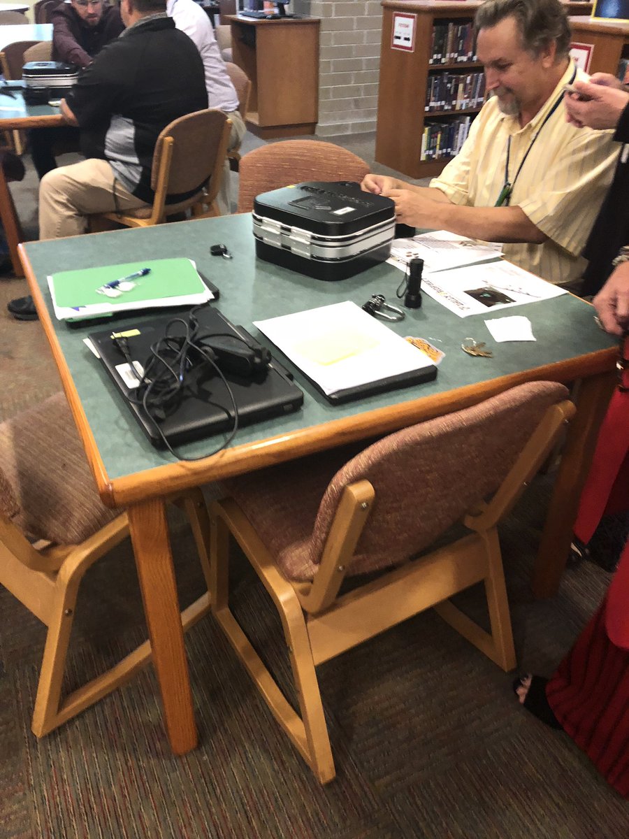 PrincipalCoker's tweet photo. @Ms_OgleWHS putting on a PD about breakout boxes in our Media Center for Tech Tuesday! Awesome way to engage students in a powerful way! #transformWHS #ThisIsCCSD @CCSDConnects @VOCALCCSD https://t.co/KRRUNTkXlO