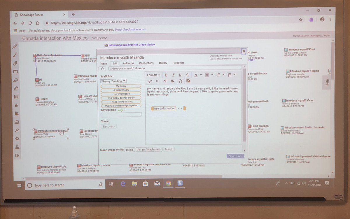 MrsMartinStAnne's tweet photo. Our grade 6 class making introductions to their new Knowledge Building Buddies in Mexico @stanne_school #stannesyle #kbnetwork https://t.co/QbJtNPywwK
