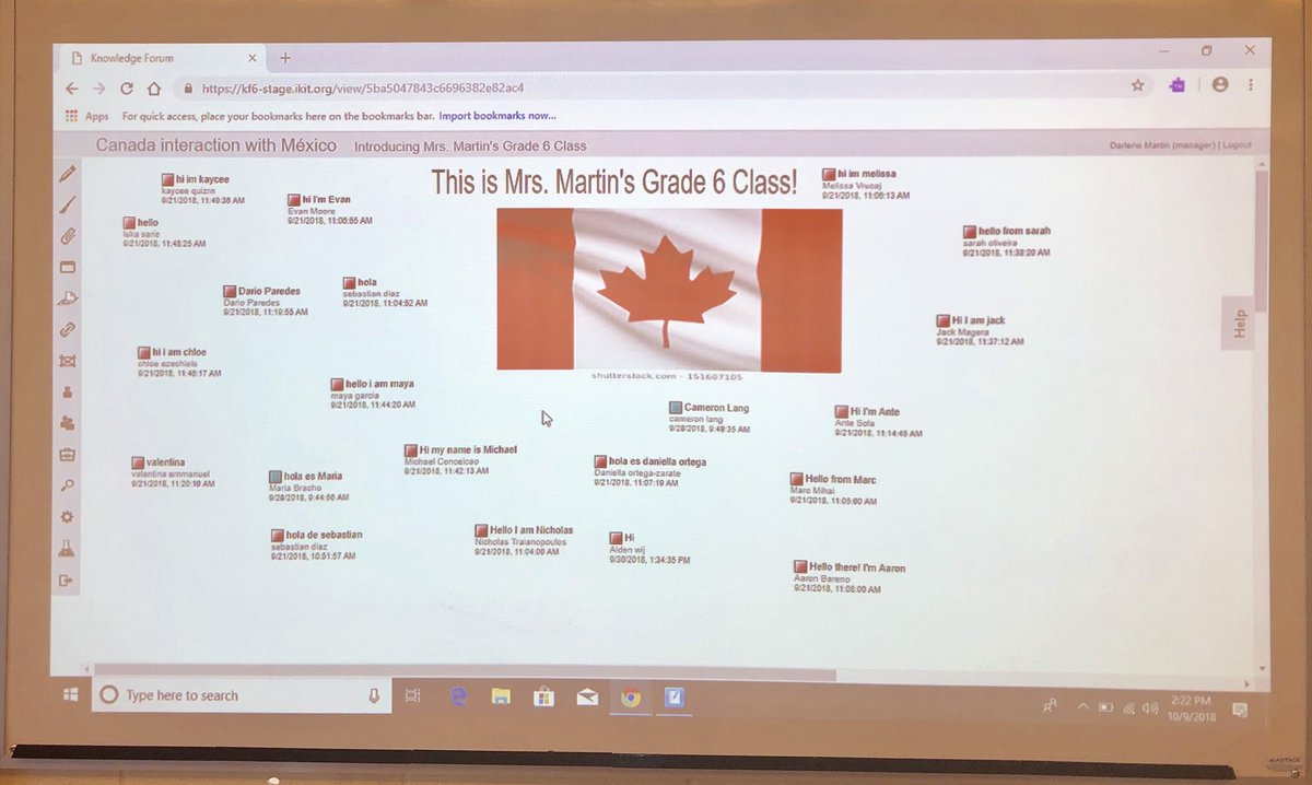 MrsMartinStAnne's tweet photo. Our grade 6 class making introductions to their new Knowledge Building Buddies in Mexico @stanne_school #stannesyle #kbnetwork https://t.co/QbJtNPywwK