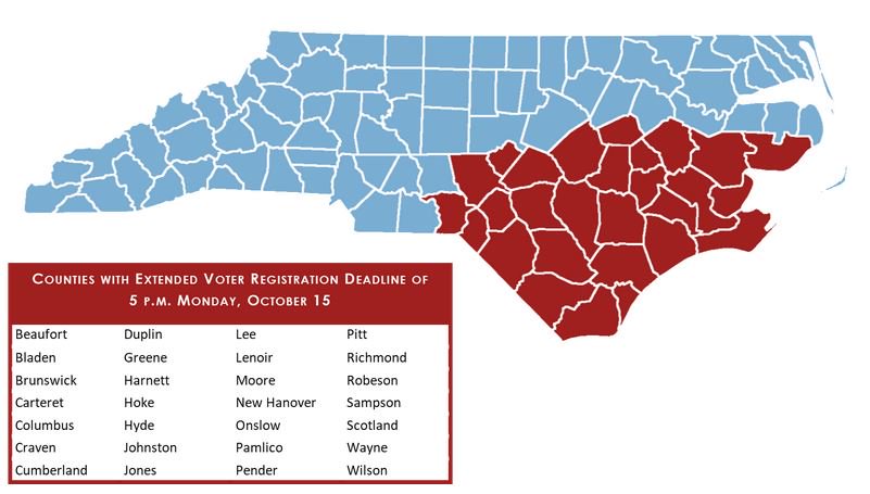 Beaufort County voter registration deadline extended to October 15th, 2018 at 5 p.m. due to Hurricane Florence beaufortncboe.org/article/beaufo…