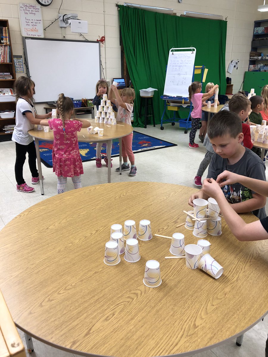UPSLibrary's tweet photo. Grade 1...first ever STEAM challenge.  Tower O’ Cups. #designprocess @JamesLangner https://t.co/dFYZJqlnF6