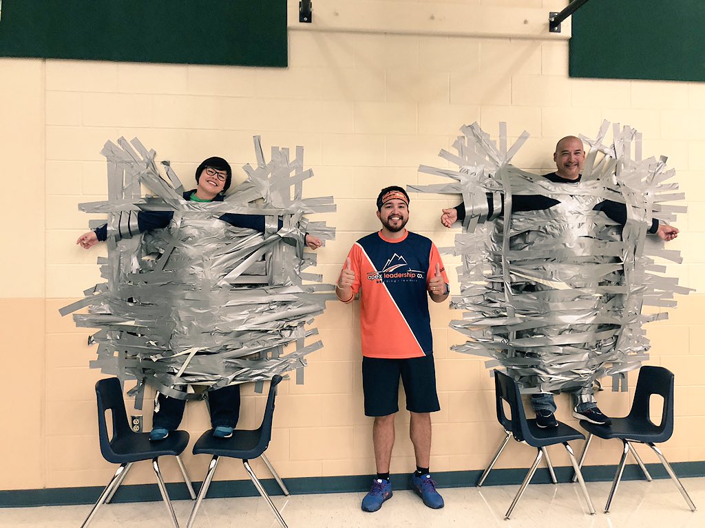 @ApexFunRunSA Principal Challenge! <a href="/CoachGonzalez37/">John Gonzalez</a> and I got duct taped to the wall. It was all for a good cause - we raised enough money for <a href="/NISDLangleyES/">Ralph Langley Elementary</a> student field trips!! Thank you <a href="/JamminJohnny13/">Johnny Mata</a> for all your help! #ThisIsNorthside