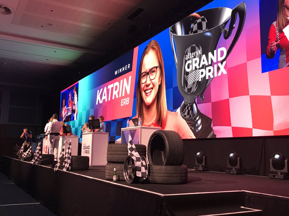 alteryx's tweet photo. Huge Congrats to Katrin Erb from Standard Bank and her pit crew Dan Hare, of Continuum. Katrin has only been using Alteryx ONE YEAR! Great job Katrin! #AlteryxAddicts #AlteryxEU18 https://t.co/Tx8xbQOo6l