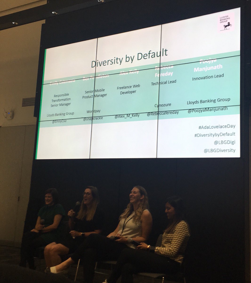 Second panel at #DiversitybyDefault  with <a href="/EmilyCsiz/">Emily Csizmazia (Benner)</a> @snapcrackle <a href="/Alex_M_Kelly/">Alex Kelly</a> <a href="/rebeccafereday/">rebecca fereday</a> <a href="/PoojyaManjunath/">Poojya Manjunath</a> - thanks for a great event @LBGDigi