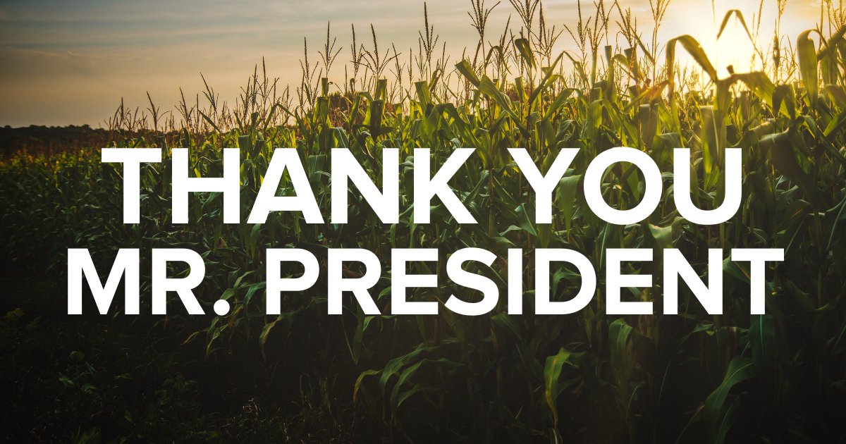 Promise made. Promise kept. Thank you <a href="/realDonaldTrump/">Donald J. Trump</a> for delivering for rural America by allowing #E15YearRound!