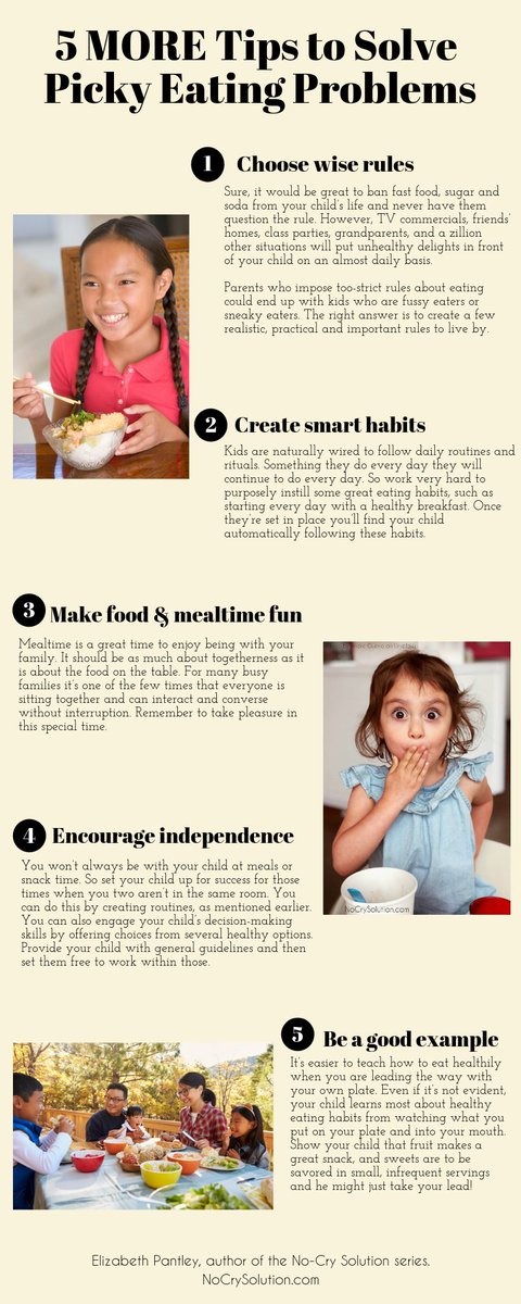 5 More Tips to Solve Picky Eating Problems.
Blog ~ ElizabethPantley.com
Website ~ NoCrySolution.com

#PickyEating #FussyEater #FamilyDinner #NoCrySolution #ElizabethPantley

elizabethpantley.com/5-more-tips-to…