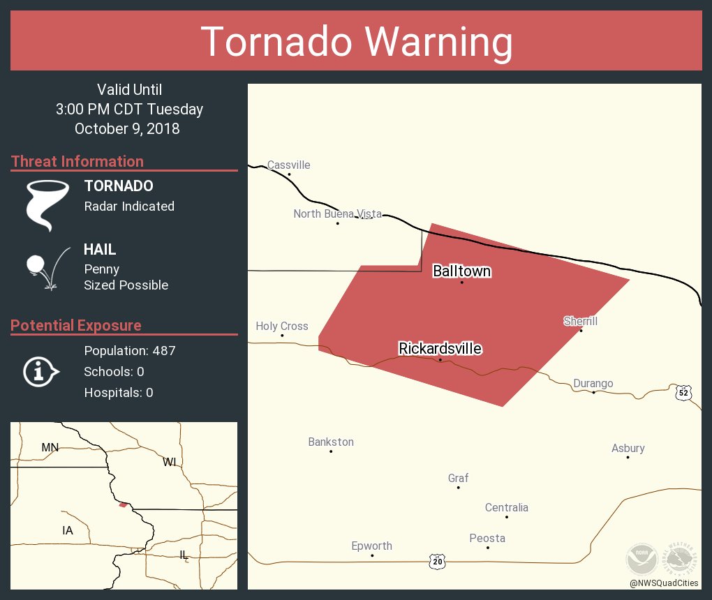 Tornado Warning continues for Rickardsville IA, Balltown IA until 300