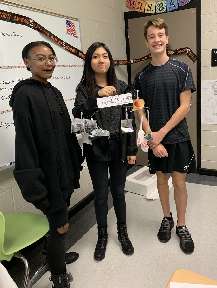 Candace_Baum's tweet photo. My kids did projects on “The Fall of the House of Usher,” and we celebrated Edgar Allan Poe in class today. Such a fun day! 👻💀⚡️#mcslearn #proudtobeajet https://t.co/vSTZv3Zjr4
