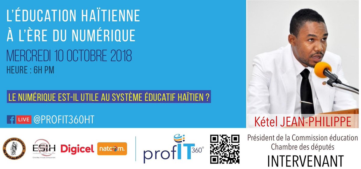"L'éducation haïtienne à l'ère du numérique"
Meet Député Kétel Jean-Philippe, Président de la commission éducation à la Chambre des députés Intervenant #education #numerique #profit360