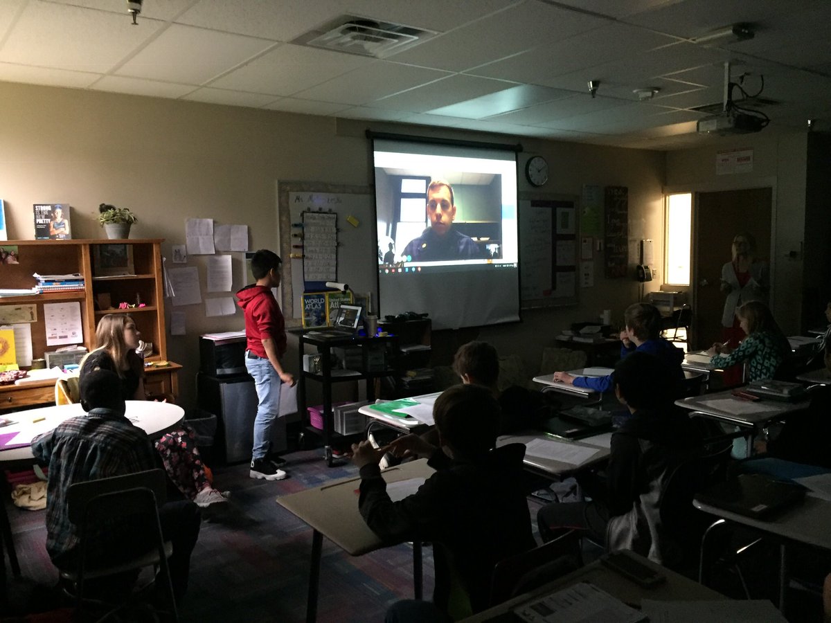 S_Sealock1's tweet photo. 6th grade SS students in Matuszeski’s class connecting with Mr. Sawatzky-a Division Supervisor for the Incident Management Team w/hurricane relief efforts in NC. Fav Q - what’s the kindest thing you did there? #achievemore #cbcsd @KerryNewman28 @Kirn_MS https://t.co/BiUYMDWzcv