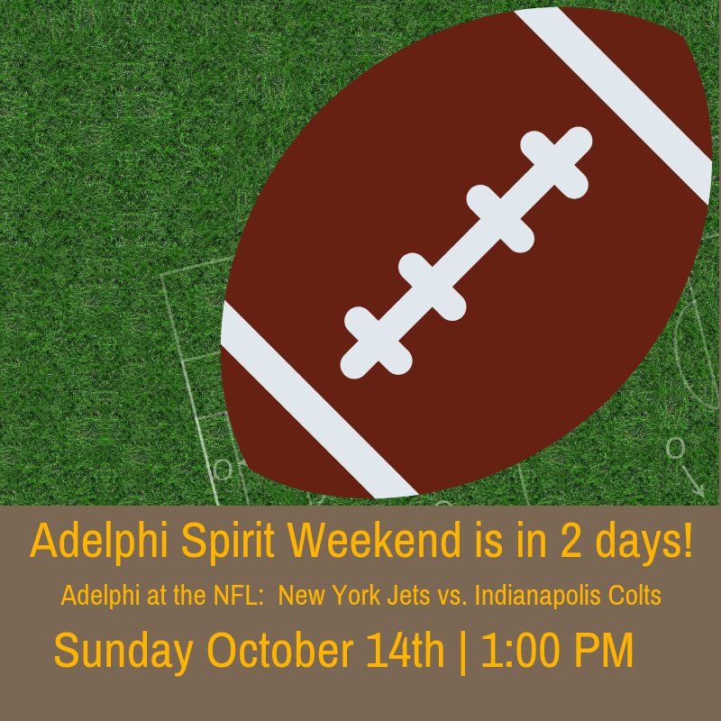 AUAlumnewsnotes's tweet image. Don't miss your chance to take advantage of our alumni priced NFL tickets, and watch the New York Jets take on the Indianapolis Colts this Sunday, October 14th at MetLife stadium. An Adelphi Spirit Weekend event. ow.ly/2idQ30mathi #AdelphiAlumni #AdelphiSpiritWeekend