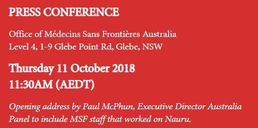 MSFAustralia's tweet image. We will take time to debrief with our staff that was on #Nauru &amp;amp; prepare a full statement to share at the press conference tomorrow. Any journalists interested in attending, please register your attendance in writing here: msf.org.au/article/projec…