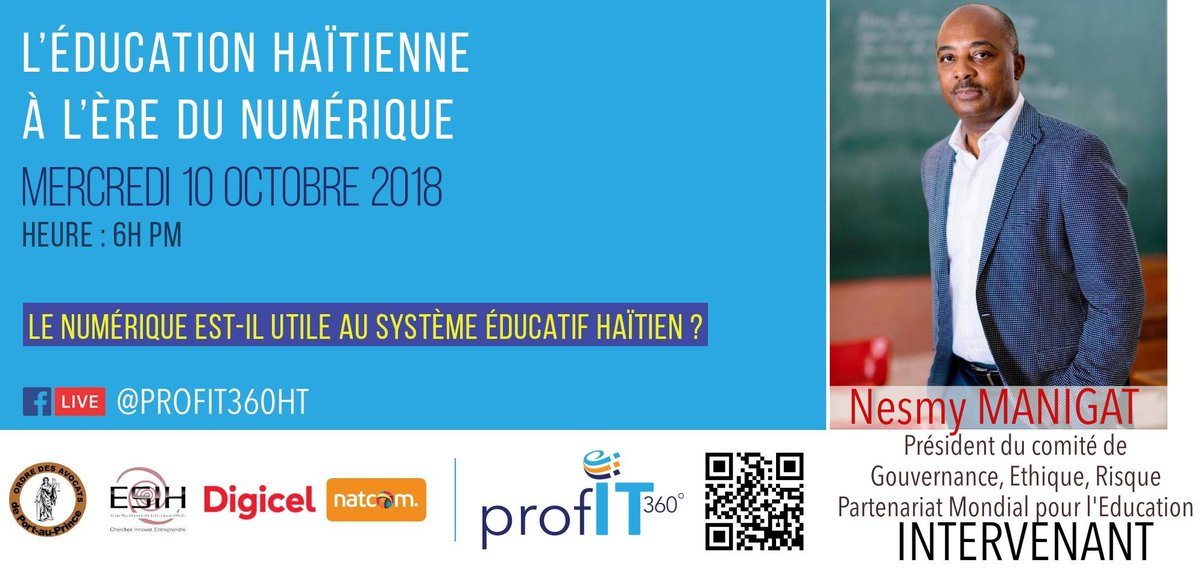 "L'éducation haïtienne à l'ère du numérique"
Meet <a href="/nesmymanigat/">Nesmy Manigat</a> Intervenant #education #numerique #profit360