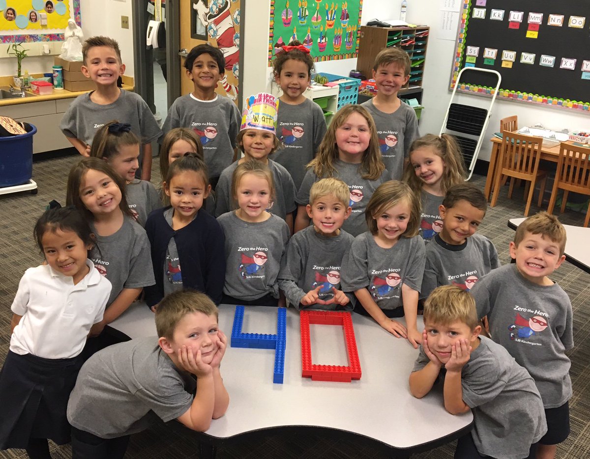 Happy 40th Day of School from Zero the Hero &amp; Ms. Parker's Kindergarten students! #sjbelementary