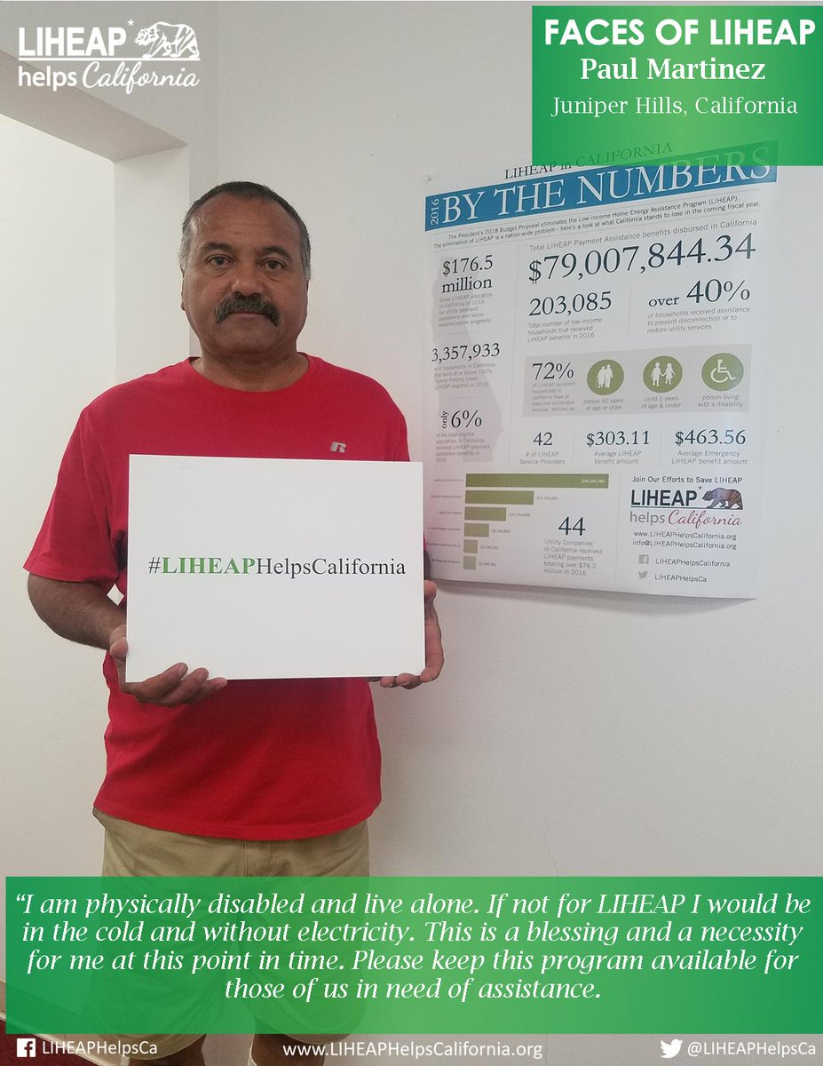 LIHEAPHelpsCA's tweet image. “I am physically disabled and live alone. If not for LIHEAP I would be in the cold...” When medical or other living costs suddenly increase, there might not be enough for utility bills. When it gets to this point, LIHEAP is there to help. #TakeAction #SaveLIHEAP #LIHEAPHelpsCA