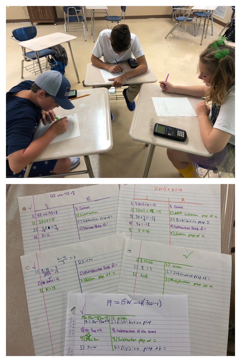 MrsSasser's tweet image. My 8th graders were introduced to proofs for the first time today, so we tried doing some round robin proofs! It was my first time using this strategy, and I’d say it went pretty well! #iteachmath #proofs #alg1chat