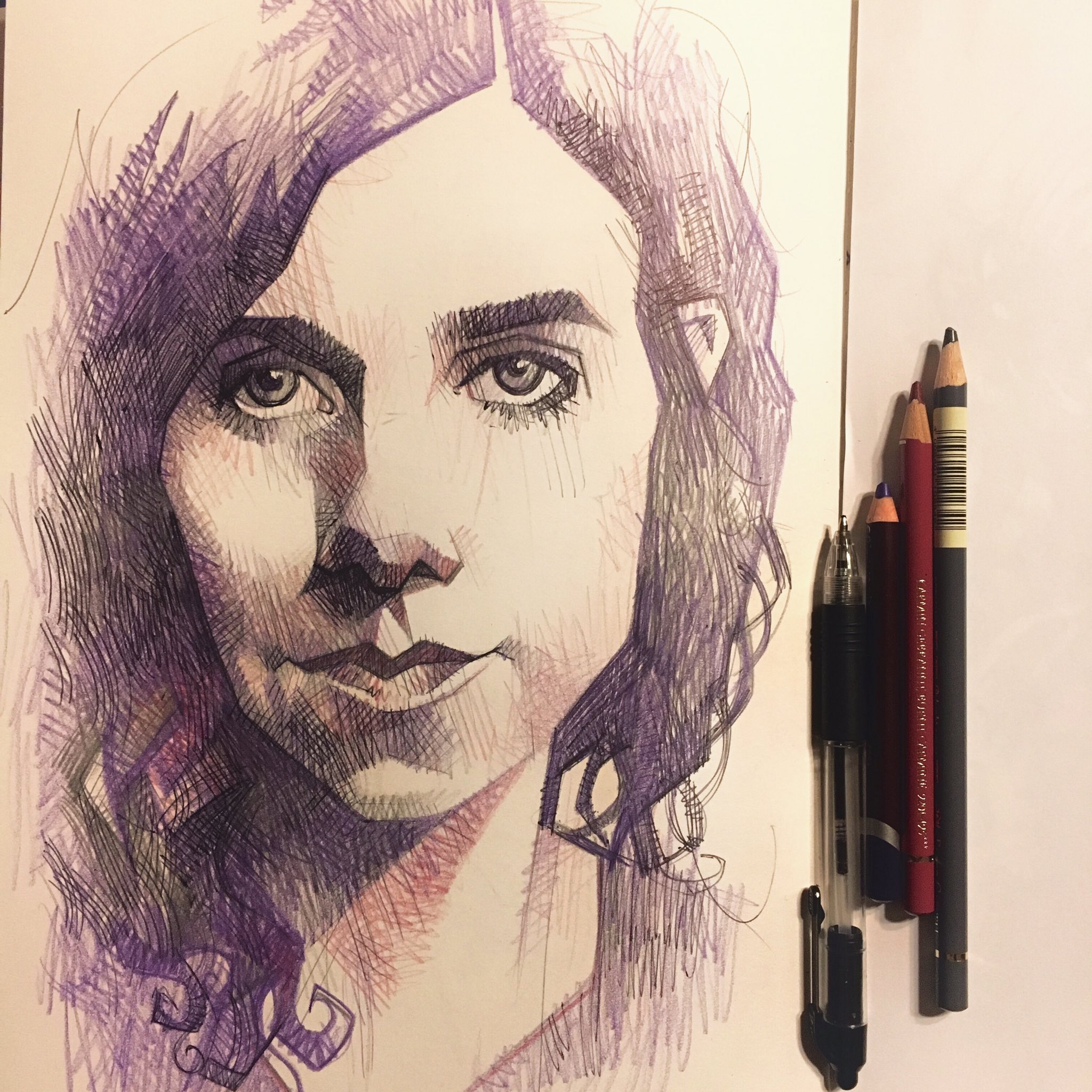 Happy birthday, PJ Harvey. Ballpoint and colour pencil. 