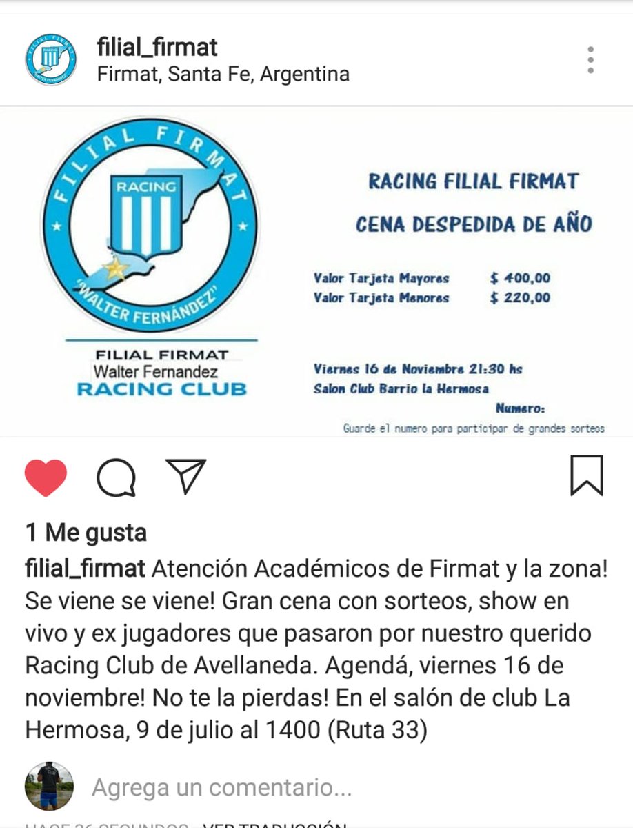 Atención académicos de Firmat y zona!! Viernes 16 de Noviembre gran cena y grandes sorteos!!!!