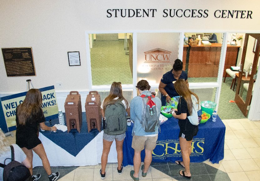 uncwchhs's tweet photo. On October 8, CHHS welcomed students back with refreshments and a ton of school spirit! There were a lot of smiles, and enthusiasm! The CHHS family is #UNCWStrong. Have a great week, CHHS Seahawks! #uncw #uncwchhs #hurricaneflorence https://t.co/xhCFbVwn9s