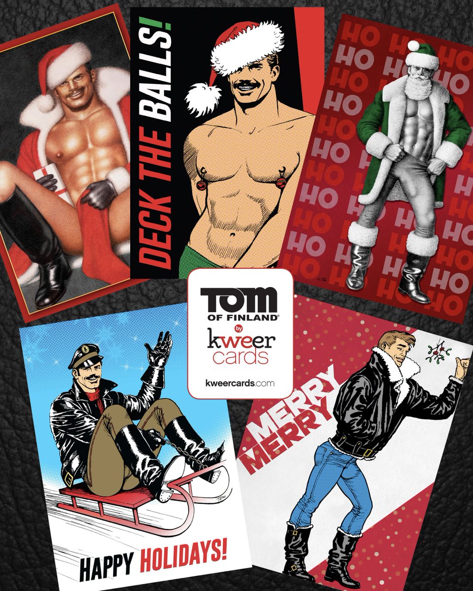 KweerCards's tweet photo. Check out our new line of #TomOfFinland #Christmascards are now available at https://t.co/NP8s9P5J8n. They are a cute and cheeky way to say #happyholidays, #merrychristmas, & #happyhanukkah to all your friends & fam!! 🌈❤️ #gaygifts #leatherman #queercards #graphicdesign #finland https://t.co/jGRaZ0A2OW