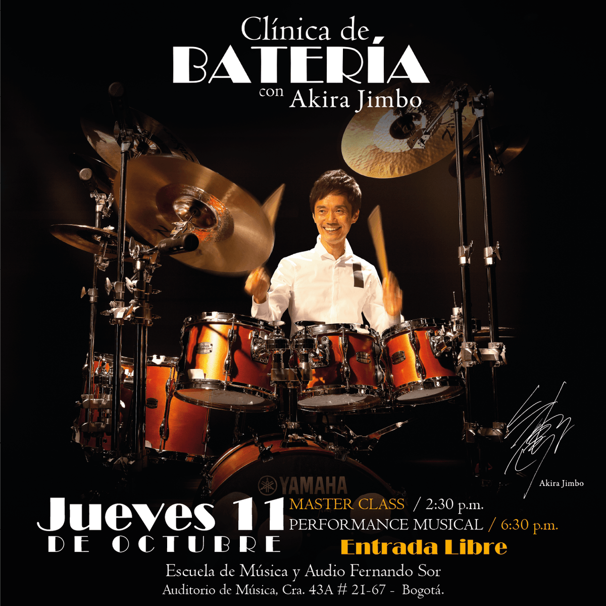 YamahaMusical's tweet photo. Este jueves la percusión se acelera con @jimboakira en Bogotá para aprender con su Master Class y deleitarnos con su performance de batería acústica y electrónica. Escuela de Música y Audio Fernando Sor. Entrada Libre. https://t.co/zianFkDvUp