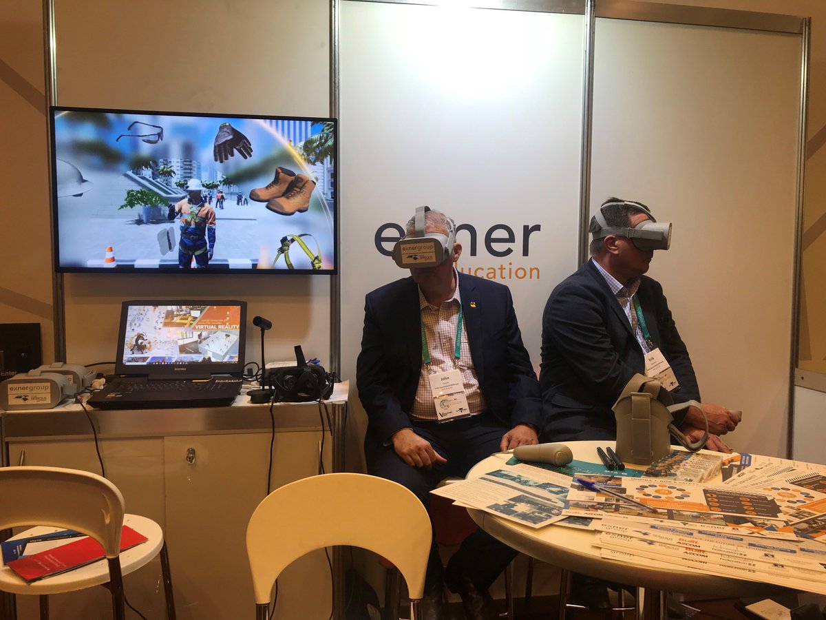 ExnerGroup's tweet photo. Come and see Exner Education today at booth 36 @WFCP2018 to demo our #VirtualReality Training Scenarios in Rail, Construction and Confined Spaces. #WFCP2018. Have a go at learning how to apply an emergency break on a moving train or enter into a confined space in VR. https://t.co/MCDykbthSr