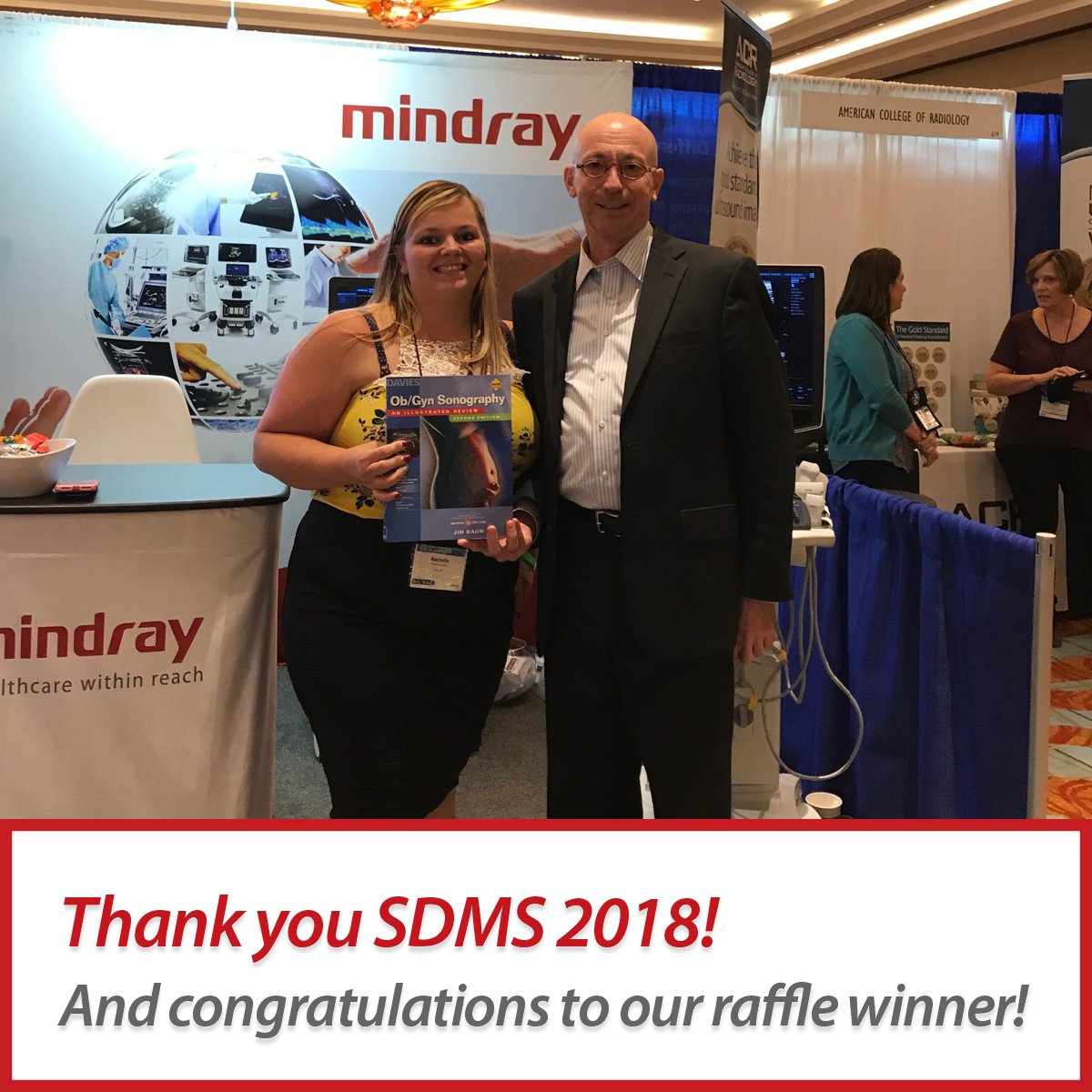 Mindray_NA's tweet photo. Thank you #SDMS2018! Also a big congratulations to Rachelle Walton, a recent OB/GYN sonography graduate and this year's raffle winner. We hope you like your new book! #MindrayNA https://t.co/KB1asZWdmD