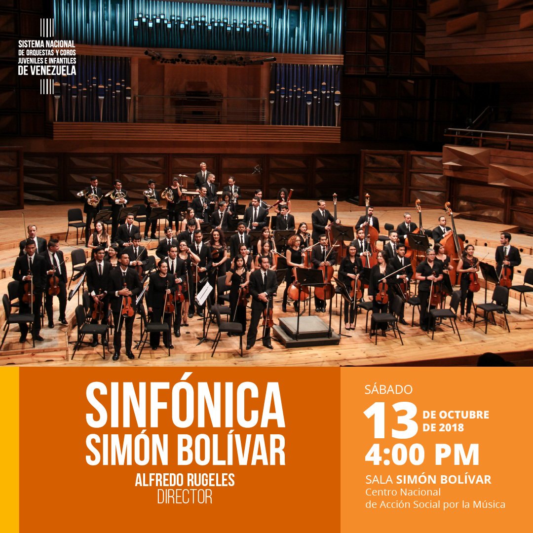 Los invitamos al concierto de <a href="/labolivar_/">Sinfónica Simón Bolivar</a>  este sábado 13 de octubre a las 4pm en la Sala Simón Bolívar bajo la batuta de Alfredo Rugeles. Interpretarán:  Sinfonía N°1 de Johannes Brahms y Variaciones sobre un tema de Haydn
