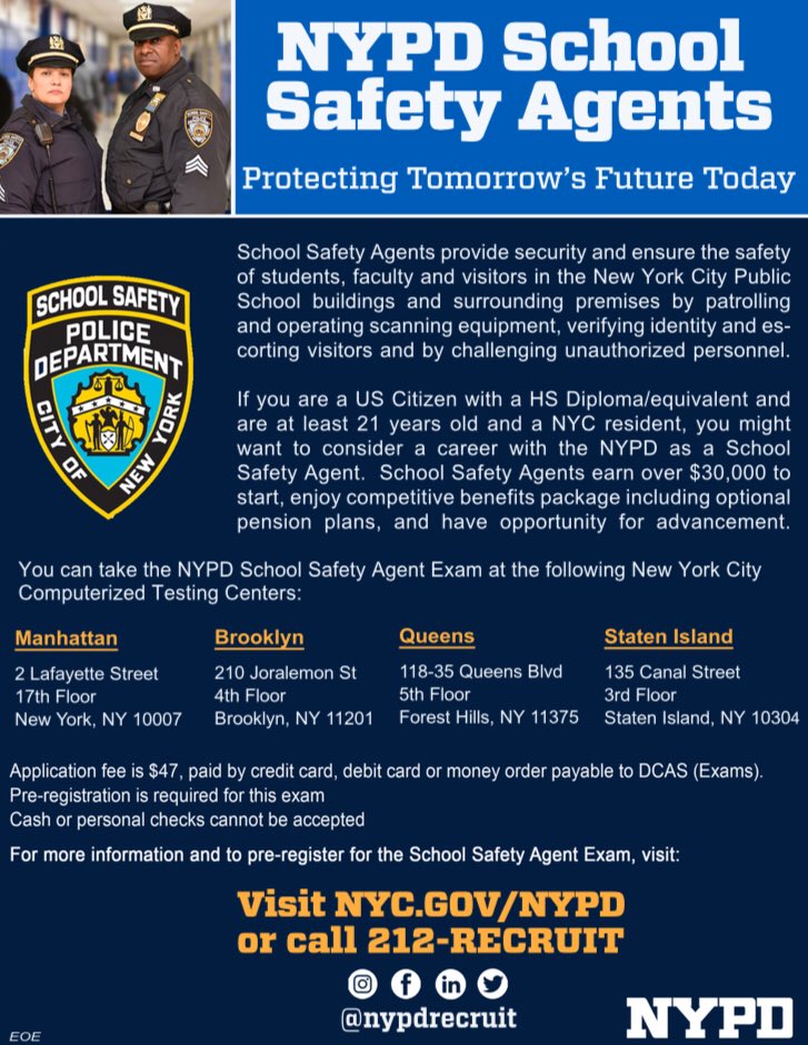 Nypd 9th Precinct S Tweet The Nypd Is Hiring School Safety