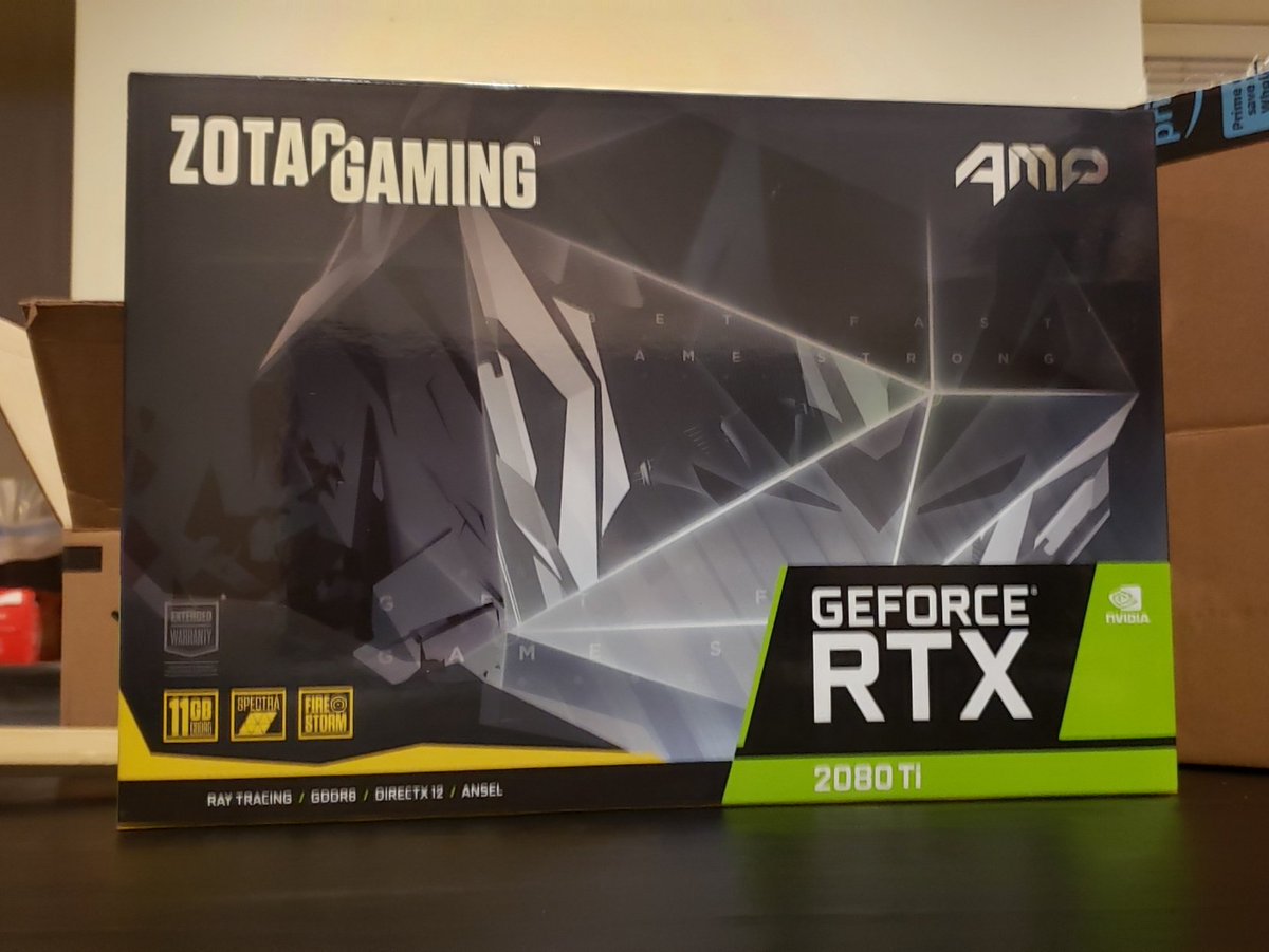trodaire32121's tweet photo. IT'S HERE 
I cannot wait to finish my new PC build! 😍
#GraphicsCard #ZotacGaming #GeforceRTX #2080ti #PCMasterRace #RTX2081ti @ZOTAC @NVIDIAGeForce https://t.co/BOx78c87h6
