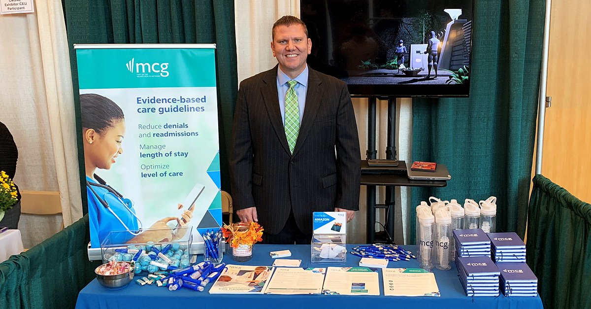 MCG_Health's tweet photo. MCG's @dalldaffer is at the 29th Annual CMSNE conference (Oct. 9-10). He's discussing how #evidencebased guidance supports #behavioralhealth & #postacute transitions for #casemanagement pros! Drop by and say hello! #cmweek18 #NCMW https://t.co/JhZ6P4w0DS