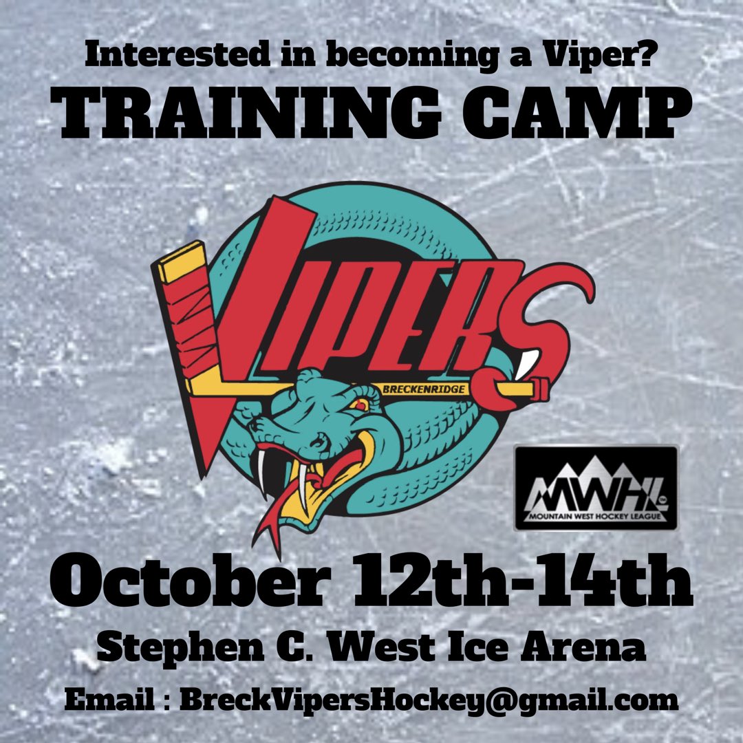 BreckVipers's tweet photo. Try-outs are this weekend Friday-Sunday! Please message us or email breckvipershockey@gmail.com https://t.co/neWo0ghjzA