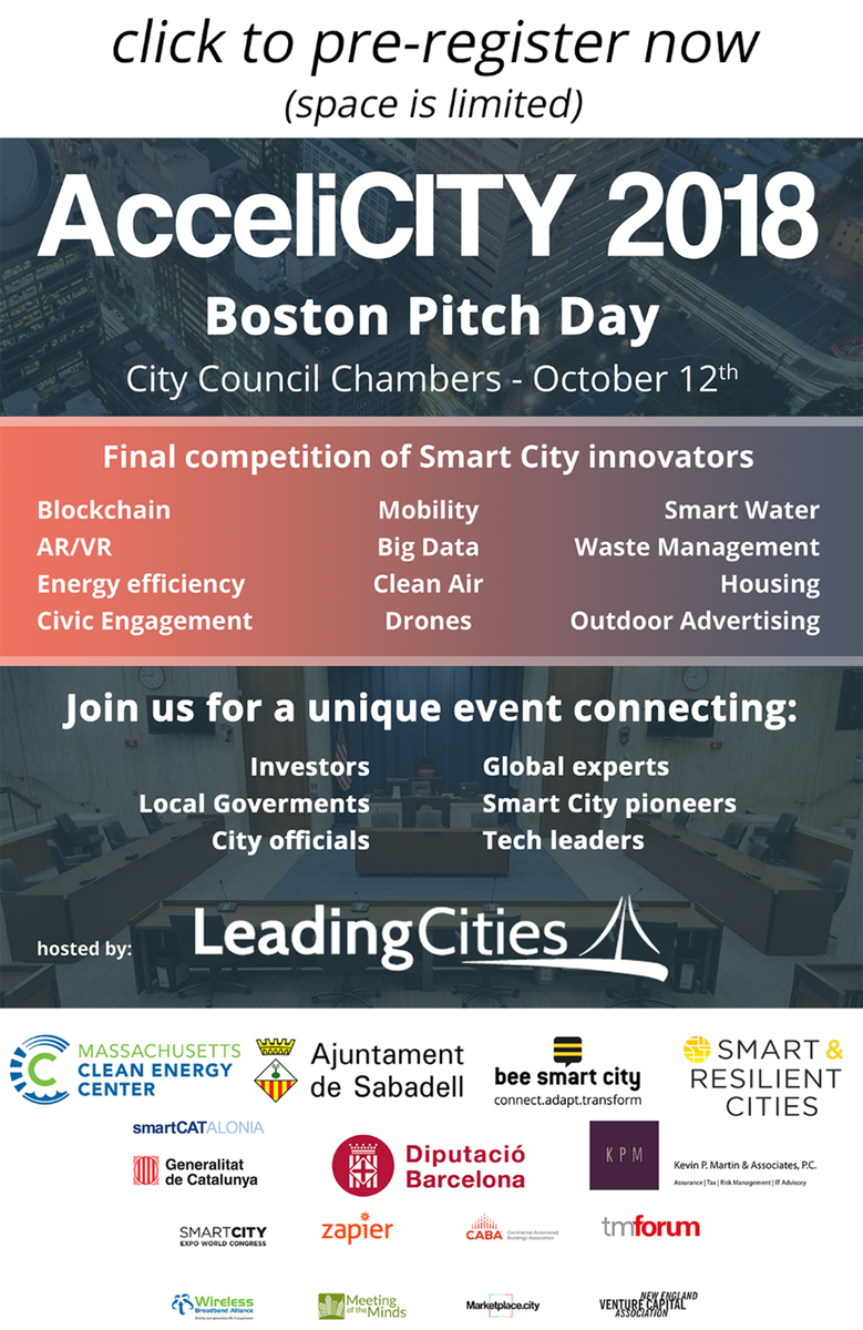 Come hear us present on Friday October 12th at the AcceliCITy's <a href="/LeadingCities/">LeadingCities</a> 2018 Boston Pitch Day at the Boston City Council Chambers! 
<a href="/ParkwiseApp/">Parkwise</a> is at the forefront of innovation &amp; smart cities. #innovation #SmartCities 
leadingcities.org/accelicity/acc…
