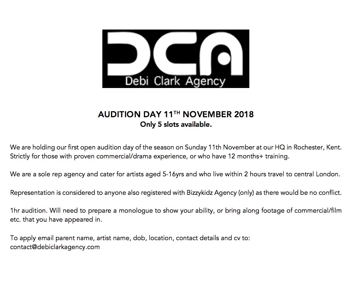 #booksopen #childagency #DCA #auditions