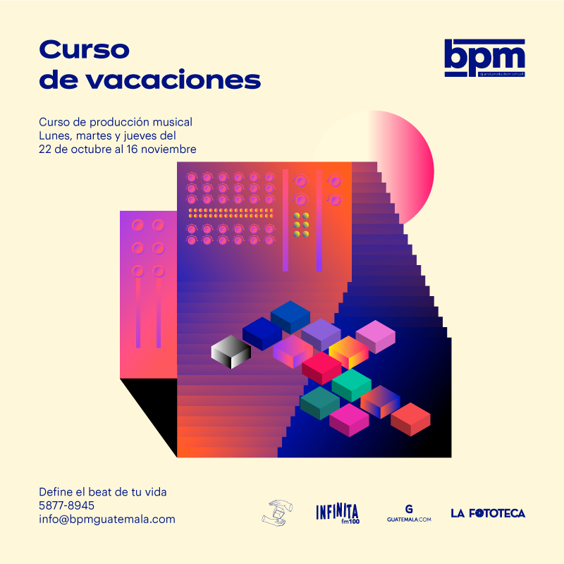 bpmguatemala's tweet photo. ¿Ya sabes cuales son los beneficios de inscribirte a nuestros cursos de vacaciones? 😉🎧📀🎹🎵

Contáctanos para más información:
☎ 5877-8945
📱 5877-8945 (WhatsApp)
📧 mailto:info@bpmguatemala.com
#playlikethebest #workyourkeys #producerlife #mastering https://t.co/ZeC6RrJz7D