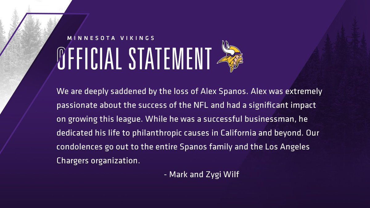 Statement from Mark and Zygi Wilf on the passing of Alex Spanos https://t.co/8NqecXCFlh