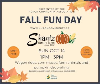 Huron Community KW (@huroncommunity) on Twitter photo Fall Fun Day for <a href="/HuronCommunity/">Huron Community KW</a> this Sunday at the Shantz Family Fun Farm. Register on activenet using code 28856 Fall Fun Day for <a href="/HuronCommunity/">Huron Community KW</a> this Sunday at the Shantz Family Fun Farm. Register on activenet using code 28856