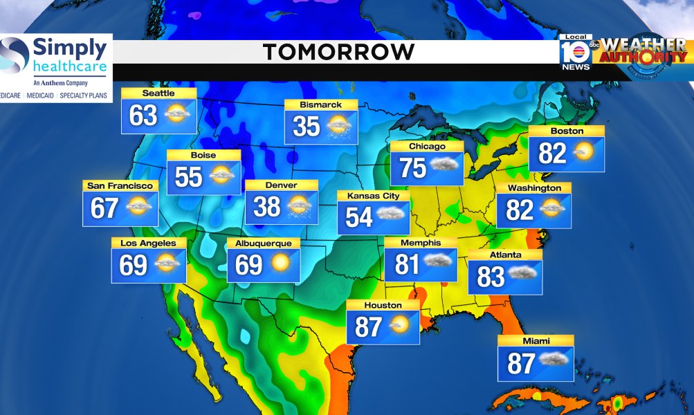 Here is the national forecast for tomorrow Presented by Simply Healthcare https://t.co/XxHfu9hQ04