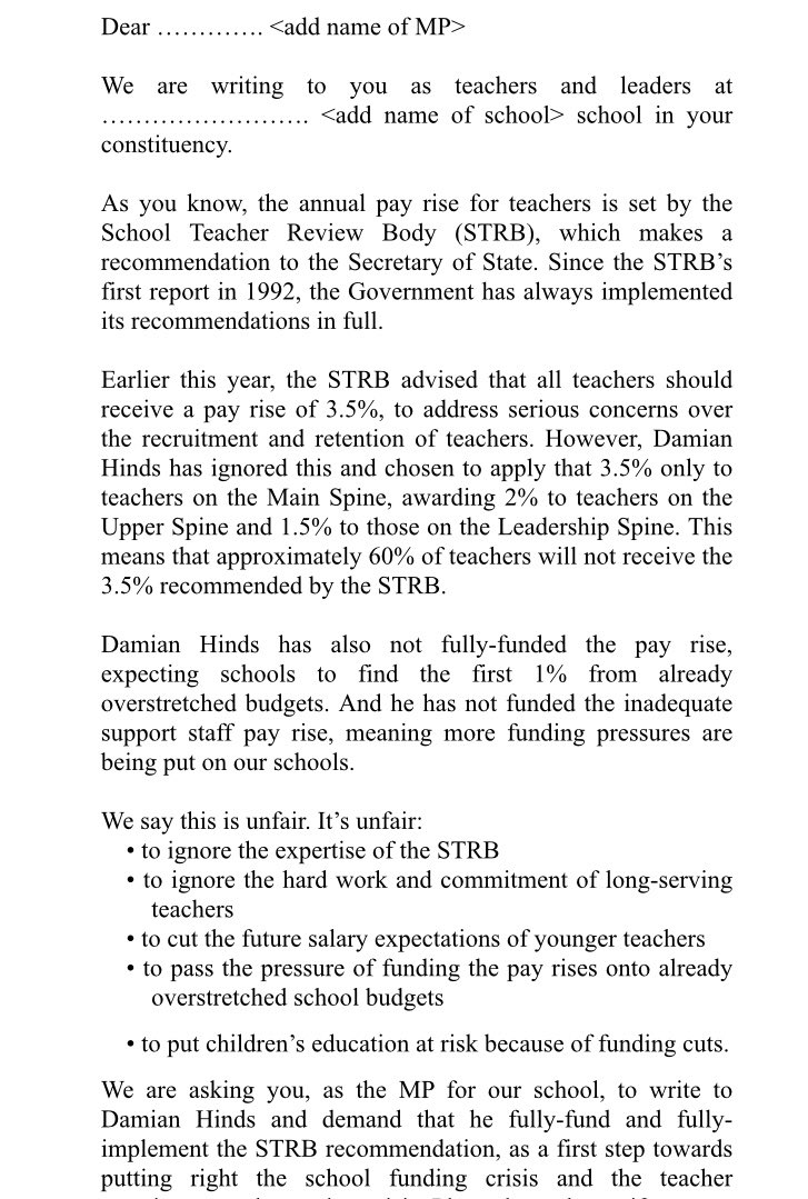 Hands Up for our schools!
- urgent action required.

Join 100s of schools who have sent this letter to their local MP.
(supported by ASCL, NAHT &amp; NEU.)

Download it here bit.ly/2A20TkX

Tweet <a href="/NEUnion/">National Education Union</a> using #HandsUp when you post it - before the budget Oct 29.

Pls RT