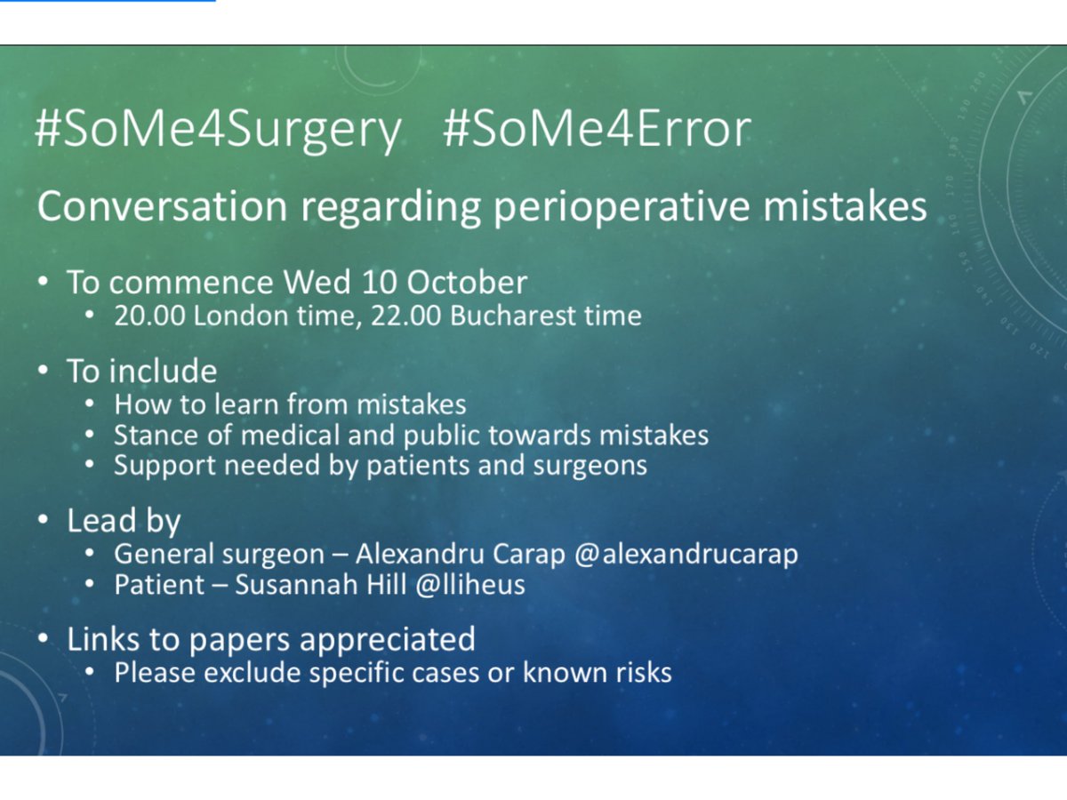 alexandrucarap's tweet image. For the #SoMe4Surgery comunity and anyone else interested, join us this evening for a conversation on surgical errors (perioperative) at 20:00 GMT. #SoMe4Error. @lliheus @juliomayol @perbinder