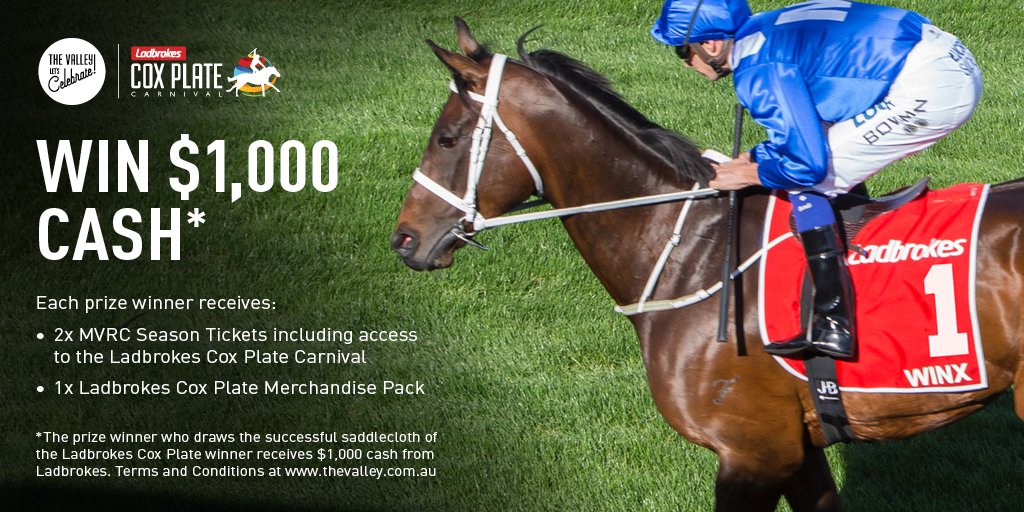 CoxPlate's tweet image. 🚨 2018 Ladbrokes Retweet Sweep 🚨

RETWEET TO WIN: Follow @CoxPlate and RT this post to win PLUS own No.1 in the Ladbrokes @CoxPlate field for a chance to win $1,000 cash.