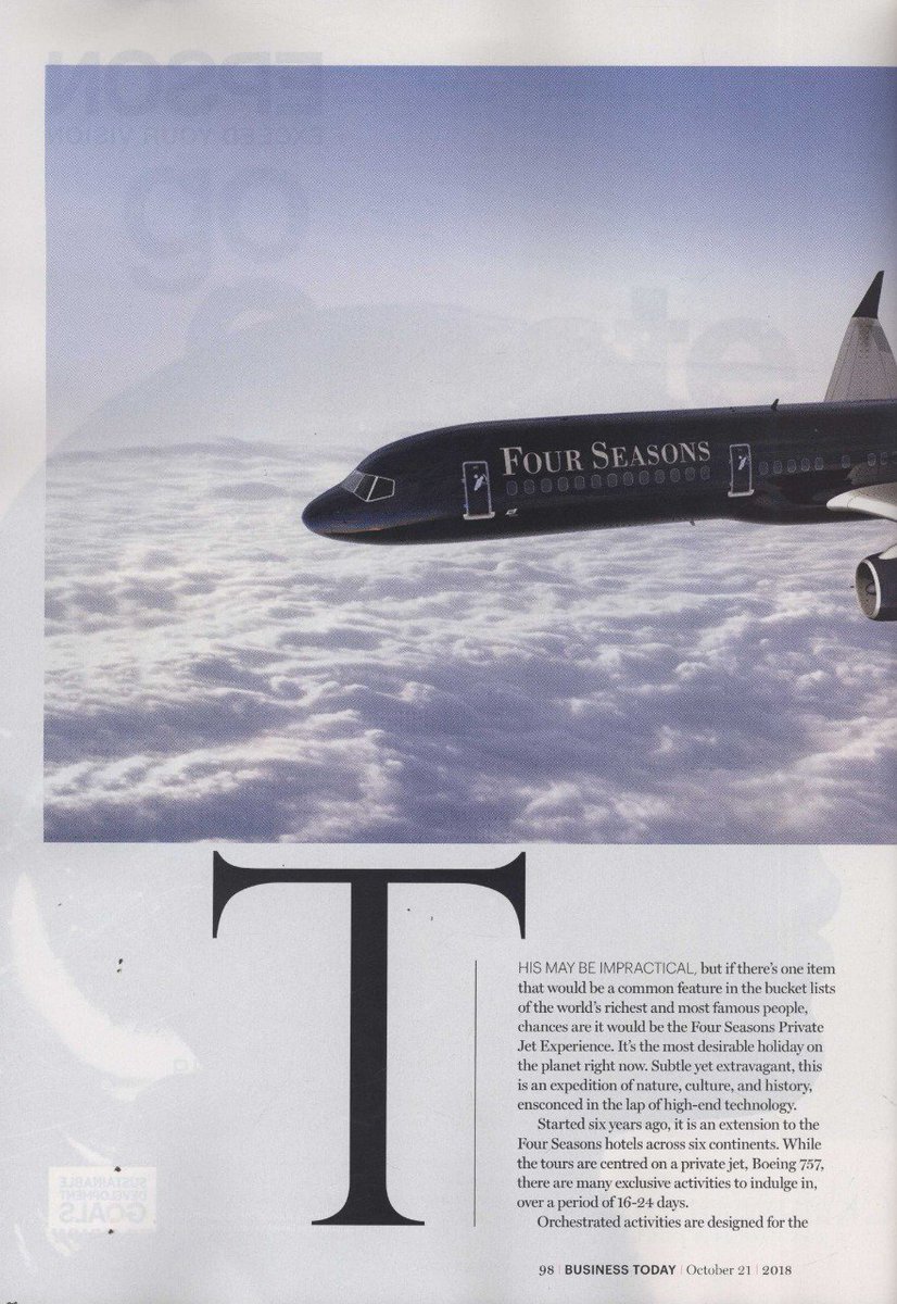 CriessePR's tweet photo. Indulge in the most extravagant holiday expedition with the Four Seasons' Private Jet Experience!! Our first #editorial feature for brand #FourSeasons in India. #NewHotelLaunch #CriesseClient - @FourSeasons #PrivateJet #CriessePR #BusinessToday @dennistarapore @gargiguha https://t.co/zIToPnePwW