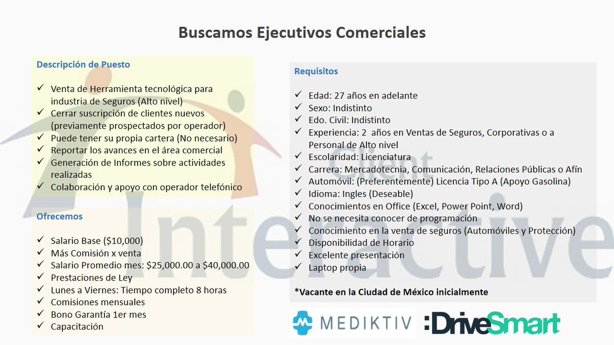 CInteractive10's tweet image. Ejecutivos comerciales de Alto Perfil (Inicialmente en Ciudad de México)