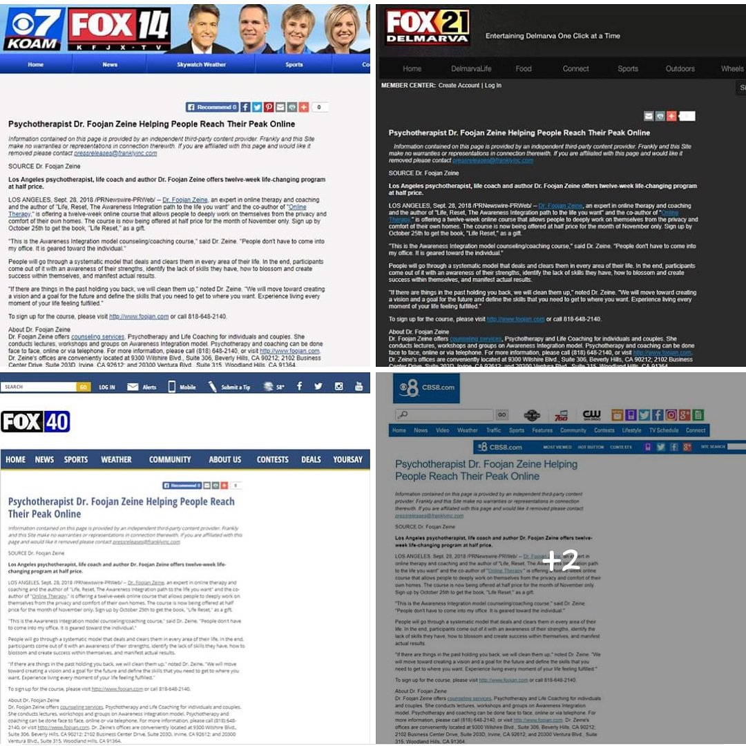 DrZeine's tweet image. In case you missed it, check out some of the national coverage we received! Helping People Reach Their Peak Online
prweb.com/releases/psych…
#newsrelease #pressrelease #nationalcoverage #onlinetherapy #lifecoach #lifecoaching #onlinelifecoach #onlinelifecoaching #drfoojanzeine