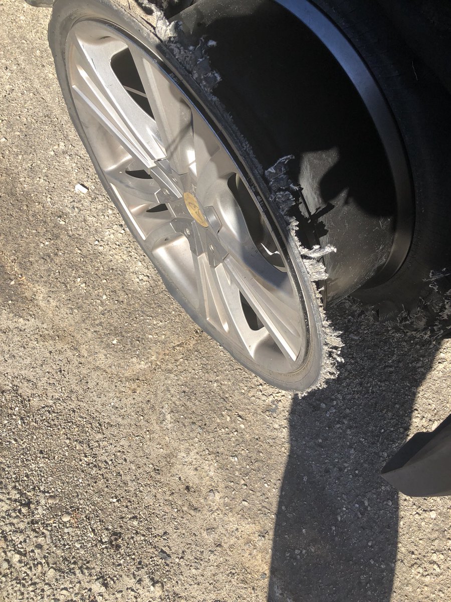 ChelleeRay's tweet image. So thankful to #God cause this happened to my tire on the highway over a few hours ago. 
@USAA is a different story cause I’m still sitting on the side of the road &amp;amp; will now miss work tomorrow.