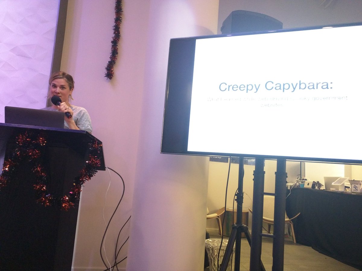 First spooky lightning talk tonight is by <a href="/jessieay/">Jessie A. Young</a> recanting her frightening experience trying to fill out government forms using Capybara... #FogCityRuby