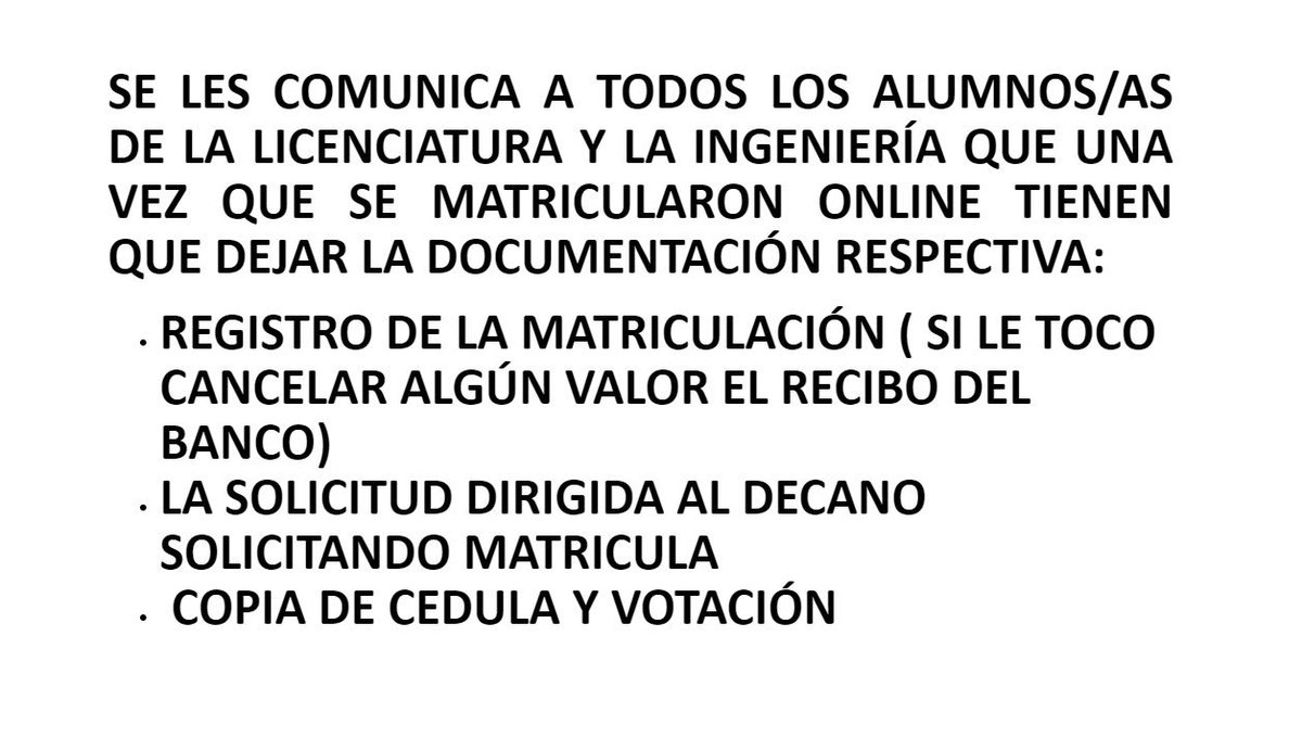 ingsiUG's tweet photo. Recordatorio de documentación para matriculación. #sistemasdeinformacion https://t.co/766Osz9hmq