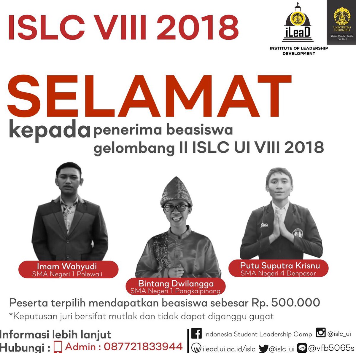ISLC_UI's tweet image. And a pleasant morning surprise is here! Congratulations to the following names: @imwahyudi @bintangdwilangga @krisnusuputra for you guys are eligible for a IDR 500k scholarship as a reward for the great effort shown in your essay and introductory! #ISLCVIII #HopeforBetterChange