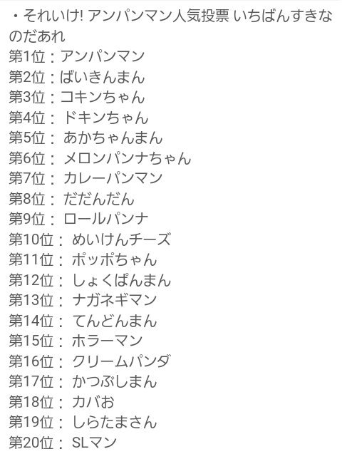 アンパンマン人気投票